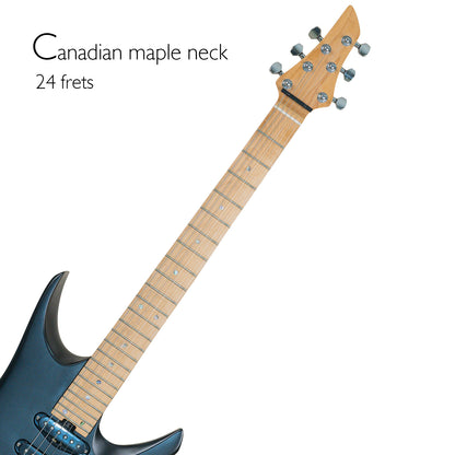 Latitude Phoenix Electric Guitar,Alder Body Killer Key,6 String Solid Body Electric Guitars,Double Rail Pickups Guitar,Double Truss Rod Carbon Fiber Rods,Matte Black.