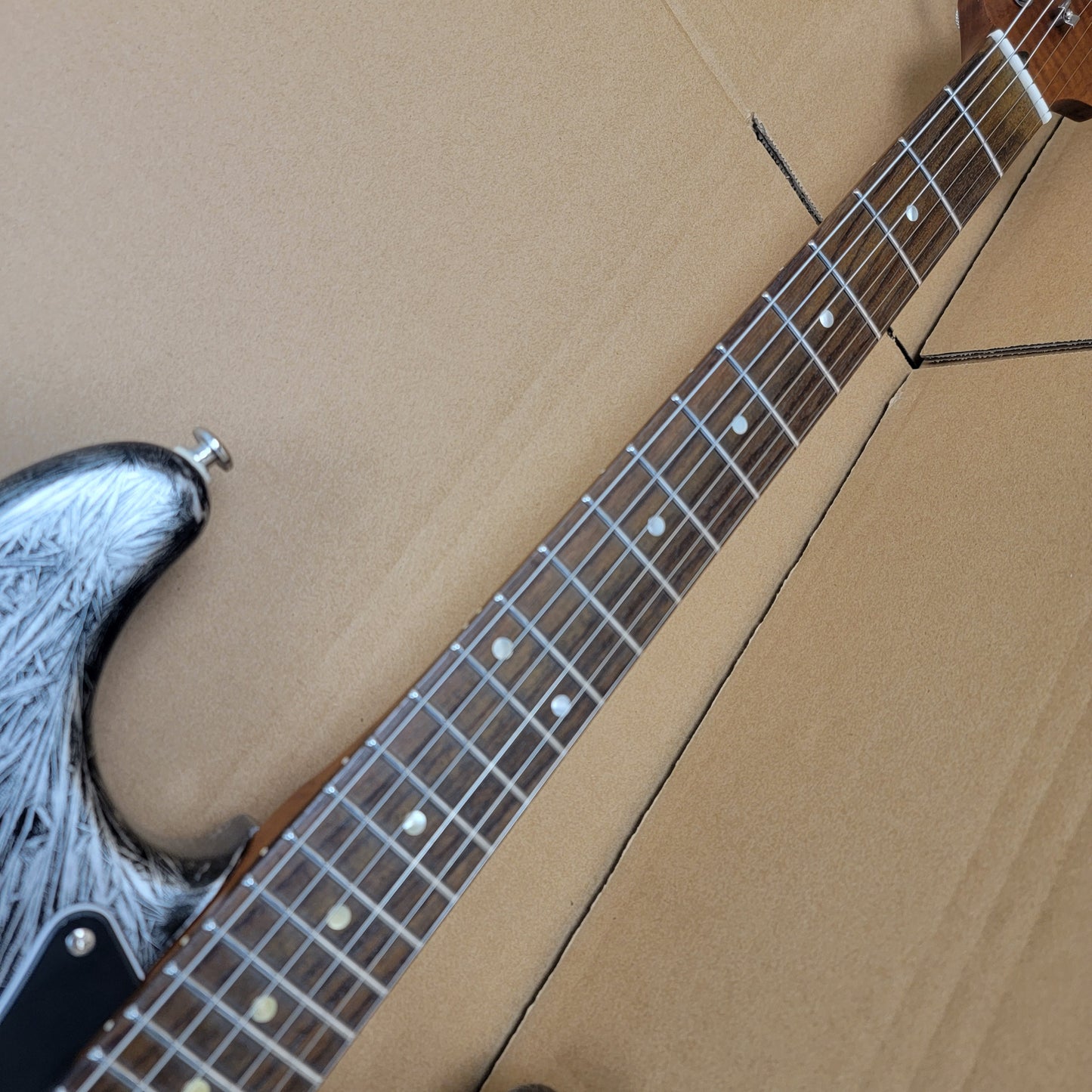 Strat Electric Guitar, Alder Body, Titanium 2-point bridge  Canada Roasted Flamed Maple C Neck  22 Frets Customizer Pickups Style Guitar, 9.5” Rosewood  Fingerboard