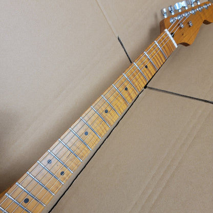 Strat Electric Guitar, Alder Body, Titanium 2-point bridge  Canada Roasted Flamed Maple C Neck  22 Frets Customizer Pickups Style Guitar, 9.5” flamed maple Fingerboard