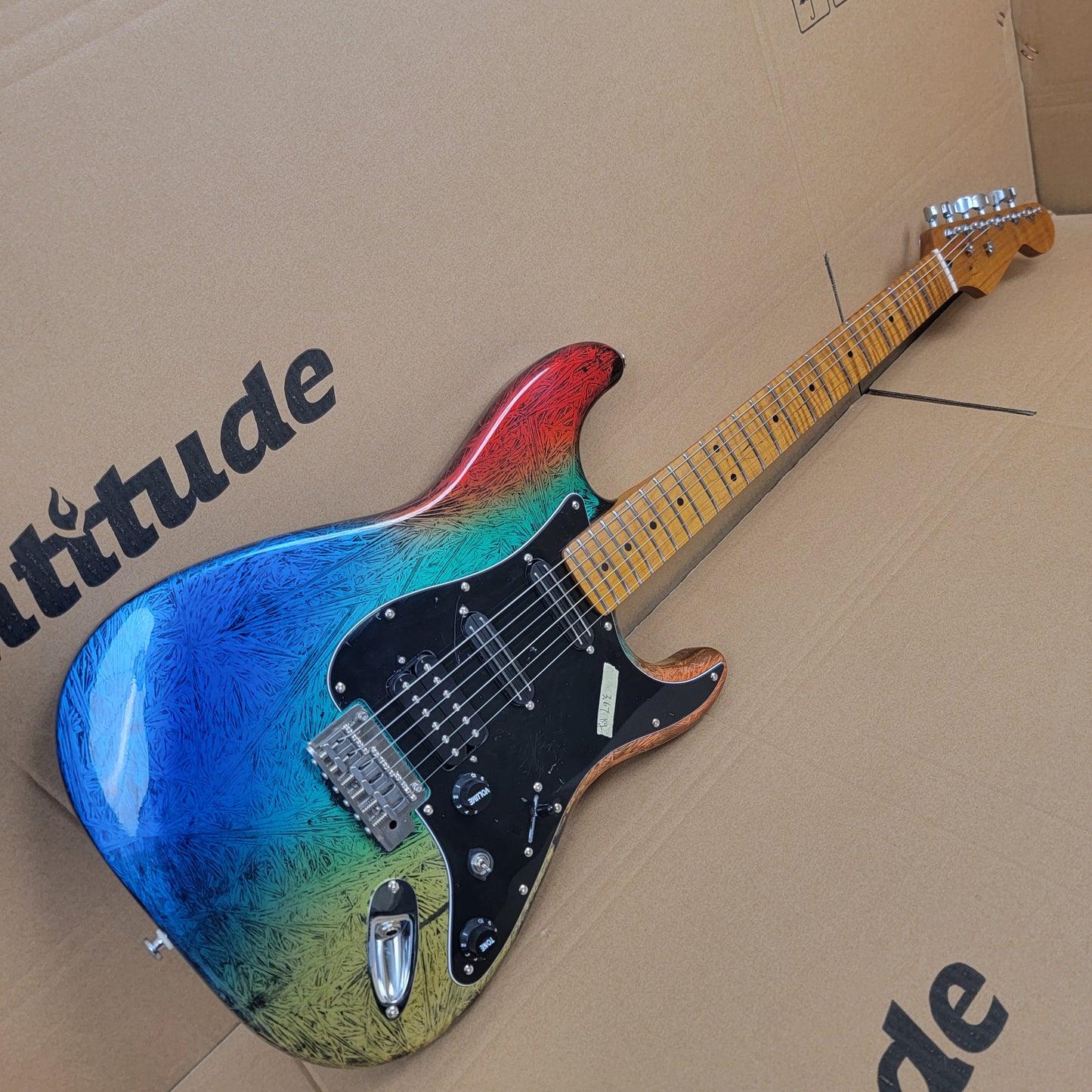 Strat Electric Guitar, Alder Body, Titanium 2-point bridge  Canada Roasted Flamed Maple C Neck  22 Frets Customizer Pickups Style Guitar, 9.5” flamed maple Fingerboard