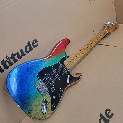 Strat Electric Guitar, Alder Body, Titanium 2-point bridge  Canada Roasted Flamed Maple C Neck  22 Frets Customizer Pickups Style Guitar, 9.5” flamed maple Fingerboard