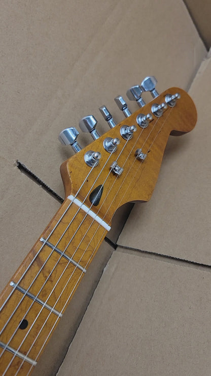 Strat Electric Guitar, Alder Body, Titanium 2-point bridge  Canada Roasted Flamed Maple C Neck  22 Frets Customizer Pickups Style Guitar, 9.5” flamed maple Fingerboard