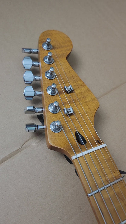 Strat Electric Guitar, Alder Body, Titanium 2-point bridge  Canada Roasted Flamed Maple C Neck  22 Frets Customizer Pickups Style Guitar, 9.5” flamed maple Fingerboard