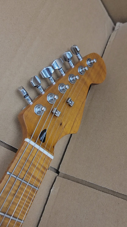 Strat Electric Guitar, Alder Body, Titanium 2-point bridge  Canada Roasted Flamed Maple C Neck  22 Frets Customizer Pickups Style Guitar, 9.5” flamed maple Fingerboard